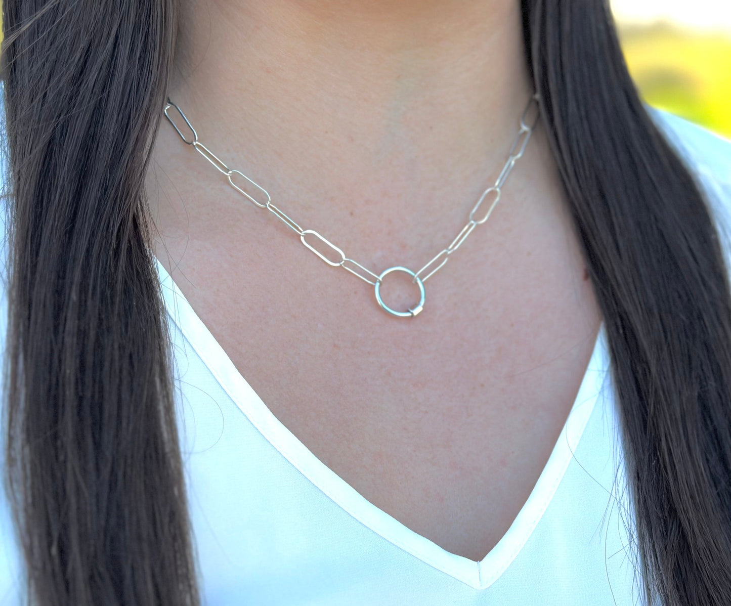 Sterling Silver Carabiner Circle Necklace