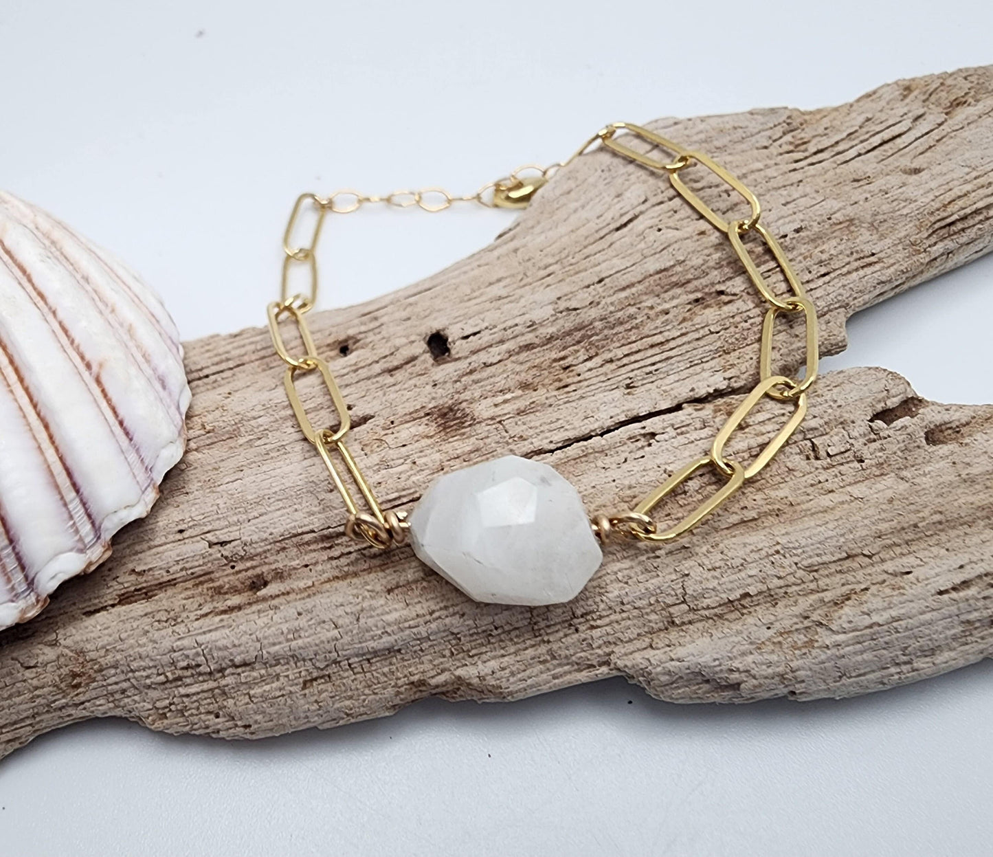 Moonstone Bracelet on Paperclip Chain