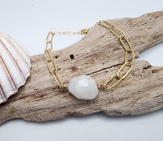 Moonstone Bracelet on Paperclip Chain