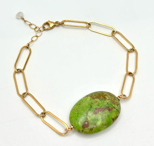 Green Agate Paperclip Bracelet