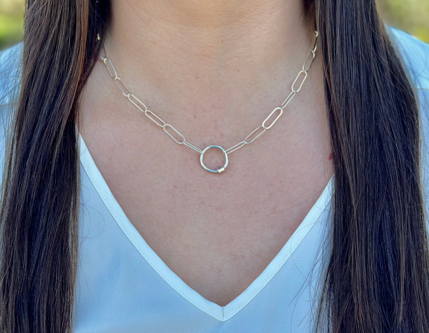 Sterling Silver Carabiner Circle Necklace