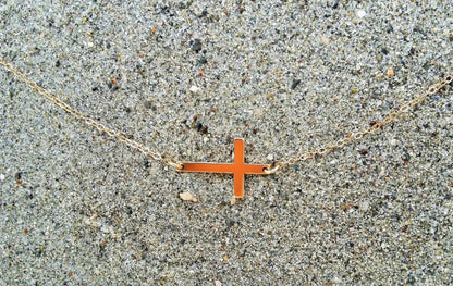 Sideways Gold Cross Necklace, Cross Pendant, Gold Fill Cross My Store