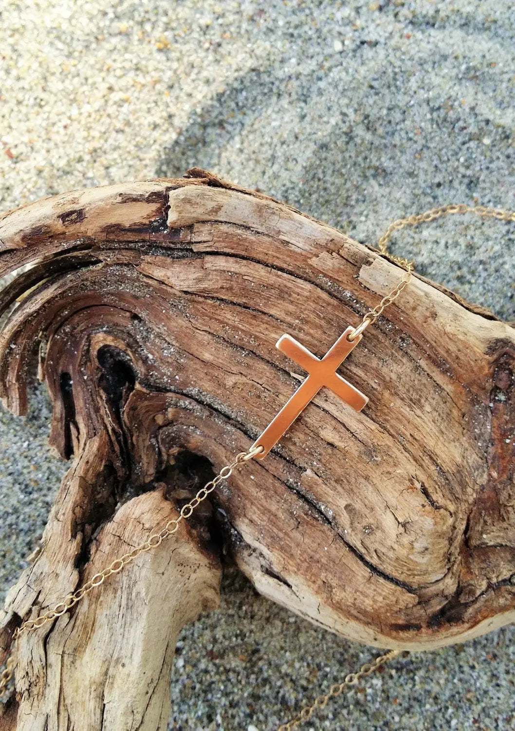 Sideways Gold Cross Necklace, Cross Pendant, Gold Fill Cross My Store