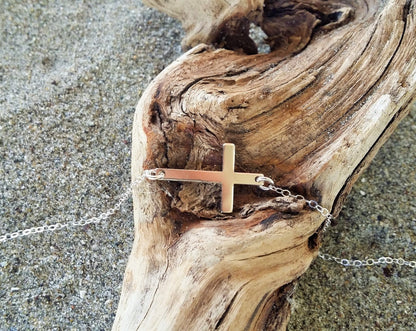 Sideways Sterling Cross Necklace, Cross Pendant, Sterling Silver Cross My Store