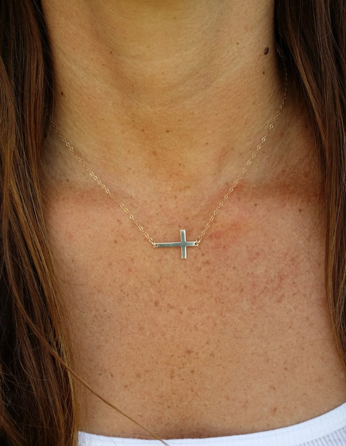 Sideways Sterling Cross Necklace, Cross Pendant, Sterling Silver Cross My Store