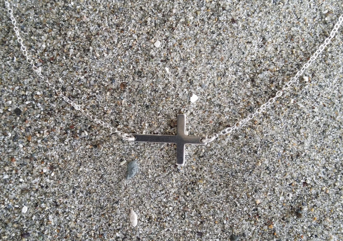 Sideways Sterling Cross Necklace, Cross Pendant, Sterling Silver Cross My Store