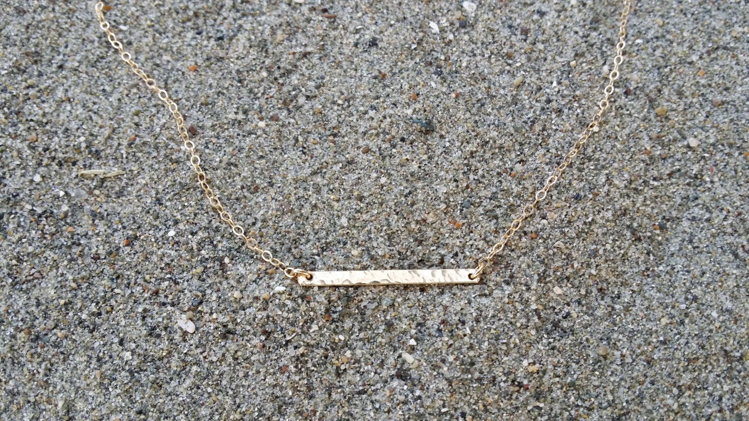 Small Gold Hammered Bar, Horizontal, Gold Fill, Bar, Bar Necklace, Gold Bar Necklace, 1 inch My Store