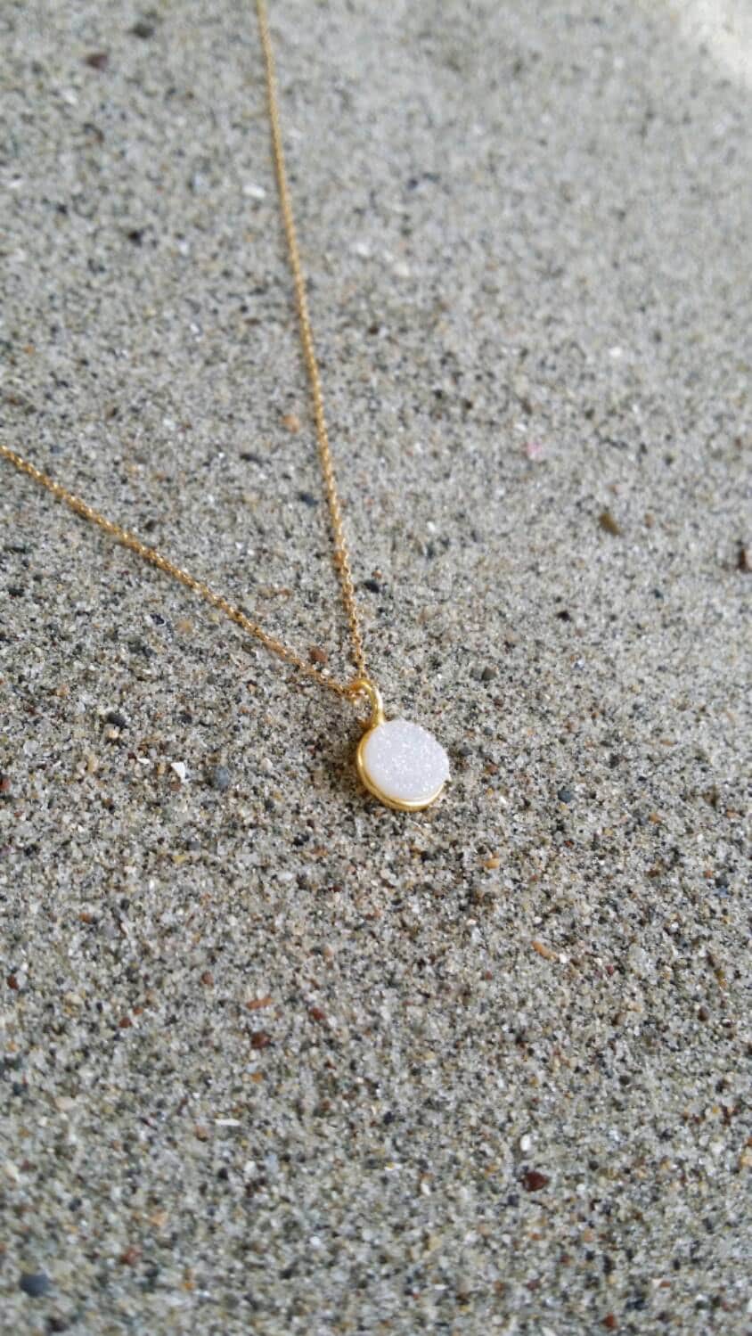 Tiny Gold Druzy necklace, Dainty, Druzy, Gold Necklace, Tiny Gold Necklace, Minimalist, Bridesmaid, Wedding, White, Gold My Store