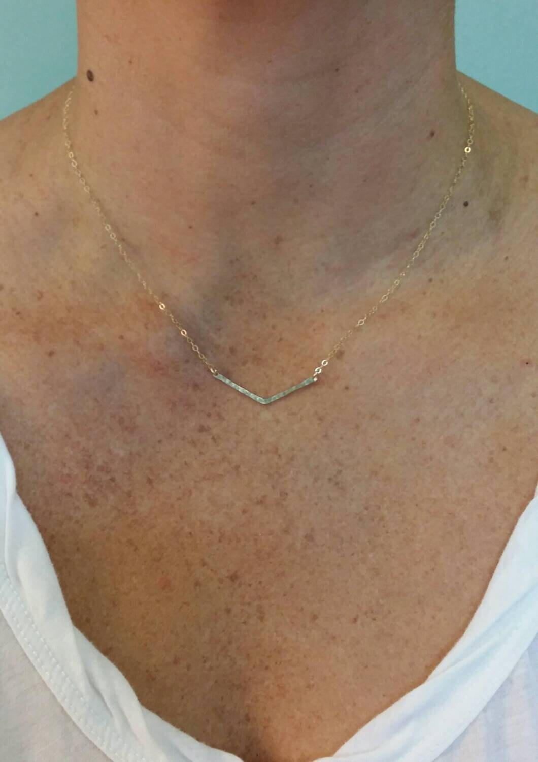 Tiny Hammered Bar Necklace, 14k Gold Filled, Chevron Necklace, Gold Bar Necklace, V Necklace,  1.5 inch, Gold Filled, Dainty Gold Necklace My Store