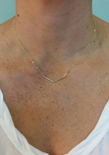 Tiny Hammered Bar Necklace, 14k Gold Filled, Chevron Necklace, Gold Bar Necklace, V Necklace,  1.5 inch, Gold Filled, Dainty Gold Necklace My Store
