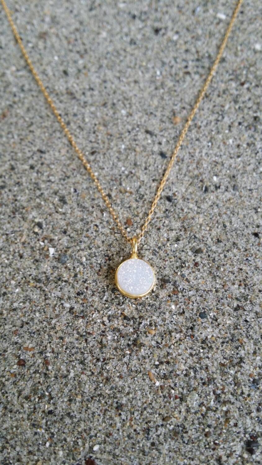 Tiny Gold Druzy necklace, Dainty, Druzy, Gold Necklace, Tiny Gold Necklace, Minimalist, Bridesmaid, Wedding, White, Gold My Store