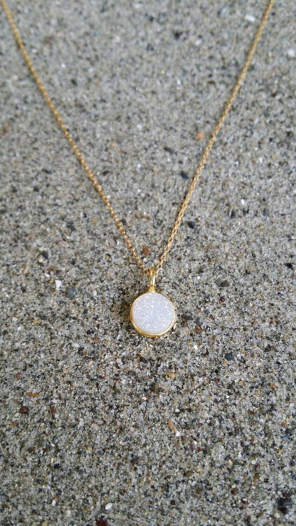 Tiny Gold Druzy necklace, Dainty, Druzy, Gold Necklace, Tiny Gold Necklace, Minimalist, Bridesmaid, Wedding, White, Gold My Store