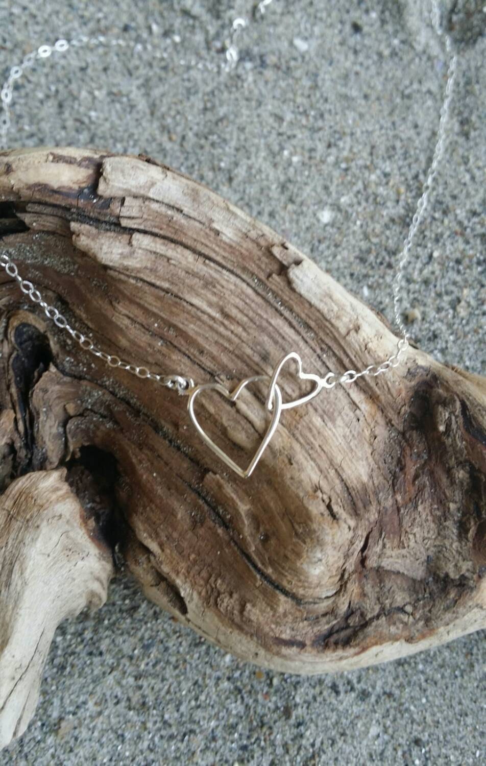 Double Heart Necklace, Mother, Daughter, Two Hearts, Sterling Silver, Small Heart Necklace, Silver Heart Necklace, Mother's, Day, Necklace My Store