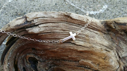 Tiny Sterling Cross Necklace, Cross Pendant, Silver Cross, Sideways Cross, Dainty, Delicate, Sterling Silver, Cross Necklace My Store