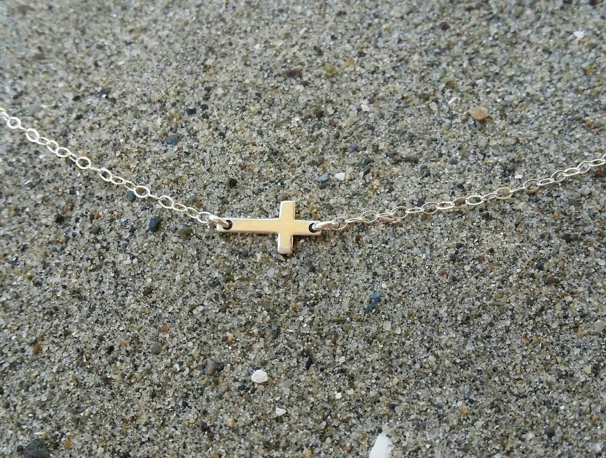 Tiny Sterling Cross Necklace, Cross Pendant, Silver Cross, Sideways Cross, Dainty, Delicate, Sterling Silver, Cross Necklace My Store