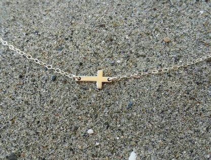 Tiny Sterling Cross Necklace, Cross Pendant, Silver Cross, Sideways Cross, Dainty, Delicate, Sterling Silver, Cross Necklace My Store