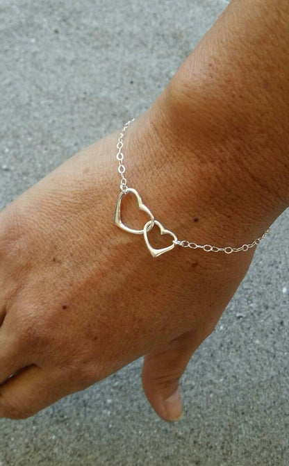 Sterling Heart Bracelet, Double Heart, Heart Bracelet, Silver My Store