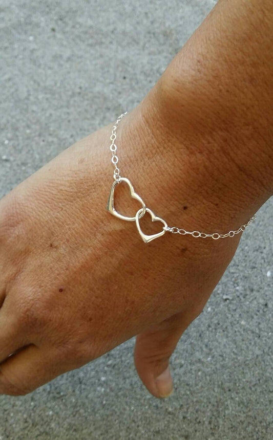 Sterling Heart Bracelet, Double Heart, Heart Bracelet, Silver My Store